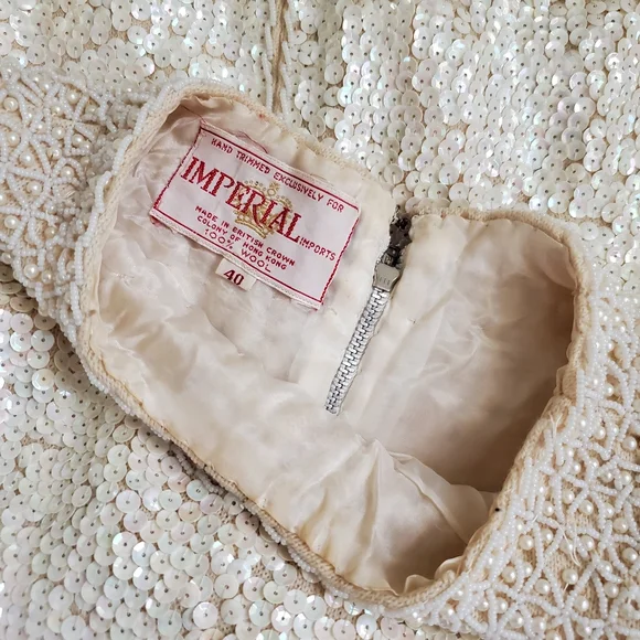 Vintage Short Sleeve Wool Beaded Sequin Top - Picture 2 of 8